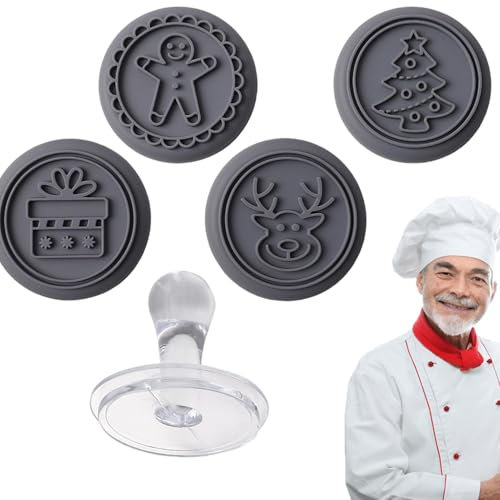 Pressa per biscotti natalizi timbri per biscotti a tema natalizio - Stampe per biscotti in silicone a 4 motivi - Alce sicuro per alimenti, scatola, alberi di Natale, stampa