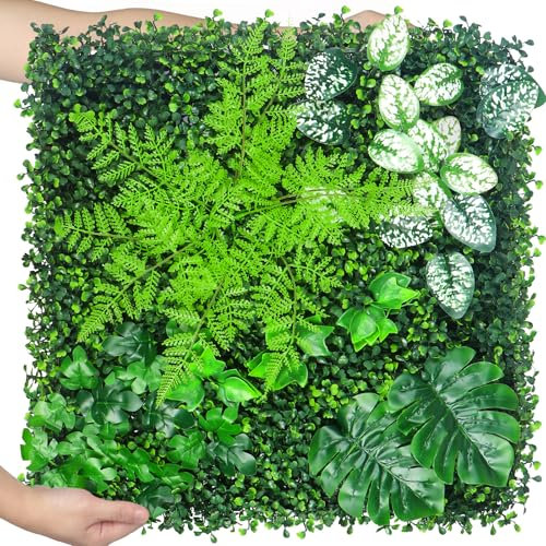 Premium Boxwood Panels, 12pcs 20x20 Grass Wall Panels with 50Pcs Zip Ties,Artificial Greenery Backdrop Wall Decor with UV Protection for Outdoor/Indoor, Grass Wall Backdrop for Garden and Backyard.