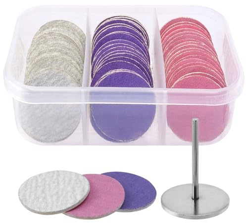 Mesee 60Pz Set Carta Vetrata per Unghie 180# Dischi Abrasivi per Pedicure con Scatola Trasparente, Dischi Carta Vetrata di Ricambio con Punte Fresa Unghie 25mm Levigatura per Manicure Pedicure