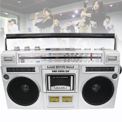 Boombox con Casete, Reproductor de Cintas de CD, Boombox Retro con Bluetooth de los años 80, Compatible con Entrada SD/USB, con Radio Am/FM, grabadora de Casete para reuniones Familiares, Viajes, ba