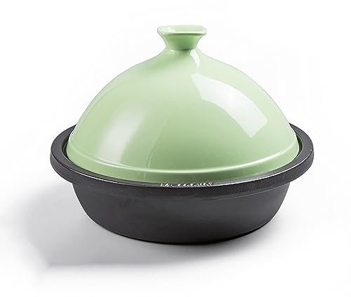 Cast Iron Moroccan Tagine Pot, Cast Iron Moroccan Tagine Pot Non-stick Enameled Saucepan Ceramic Tajine Pot Casserole Pot for Cooking Stew Casserole with Lid (Color : Green)
