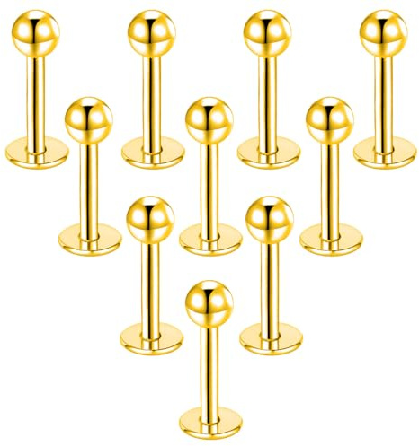 Besyvvin 10stk Lippenpiercing Labret Stecker 6mm 8mm 10mm 12mm Chirurgenstahl Piercing Helix Tragus Lippe Knorpel Silber Schwarz Gold