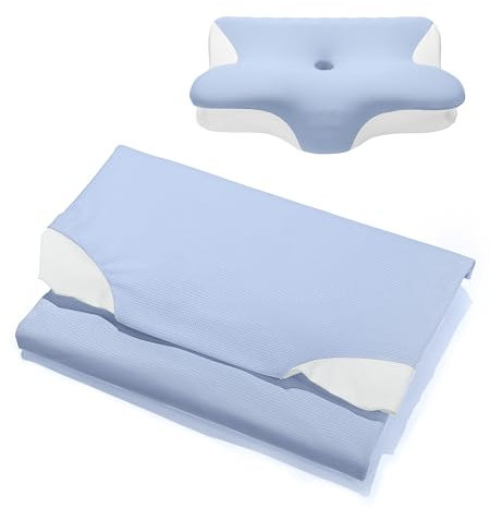 Restnature Funda de Almohada Cervical - Fundas de Almohada para el Cuello, Funda de Almohada refrescante con Cremallera Oculta, Lavable a máquina, Blanco y Azul