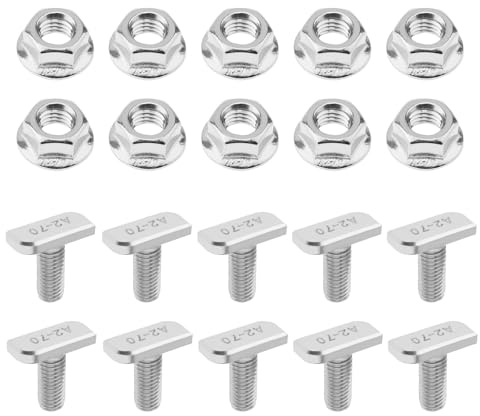 Smgda 10 Sets M8 x 20 mm T-Schlitzschrauben-Set, 304 Edelstahl, Hammerkopfschrauben mit 10 Sechskant-Flanschmuttern, Hammerkopfschrauben für Aluminiumprofil, Photovoltaik-Solarmodule