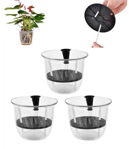 Selbstbewässernder Topf, 10,2 cm, 3 Stück, selbstbewässernder Übertopf mit Reservoir, Glas-Pflanzgefäß für Zimmerpflanzen und Progagation, poröse Drainage