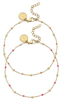 SINGULARU - Pack 2 Tobilleras Amistad. Acero con Baño en Oro de 18 Kt y Enamel. Joyas Para Mujer.