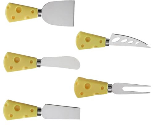 MUCKLILY 5 Pièces Coffret de Couteaux à Fromage Acier Inoxydable Ustensiles de Cuisine Ergonomiques pour Fromage Pizza Beurre Outils Design Élégant