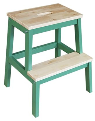 JUSKAQZYI escabeau Tabouret d'escalier en Bois Massif, échelle d'escalade intérieure, Banc à Langer à Double Couche for escalier Haut et Bas, for Usage Domestique escalera(Green+Wood)