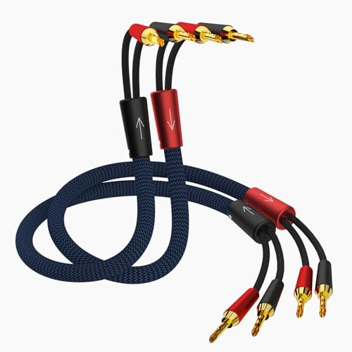 Monosaudio High-End HiFi Lautsprecherkabel, 1 Paar 3M, 13AWG Kabel mit vergoldeten Bananensteckern für Verstärker, AV-Receiver, Lautsprecher, CD/DVD-Spieler (Bananen zu Bananen)
