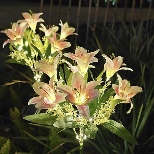 JHzood Luci Solari da Giardino a Forma di Giglio, Illuminazione Automatica, 4 Colori Disponibili, Alimentazione Solare, Resistenti alle Intemperie, ideali per decorazioni paesaggistic (Pink)