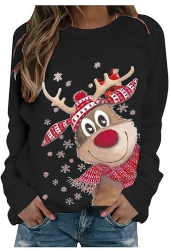 Pull de Noel Femme Pull Moche De Noel Ugly Christmas Sweater Pulls Femme Sweat Shirt Beau Chic Vetement Noël Grande Taille Long Pull'de Drole Rondes Sweat Pulls