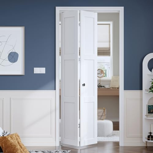 Roymelo Bifold Closet Doors for 36×80 Opening, Sliding Folding Barn Door with Hardware Kit Included, 3-Panel, MDF Wood Panel Covered with Water-Proof Scratch-Proof PVC Surface