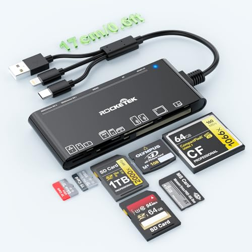 7-in-3 Multi Memory Card Reader - USB C Lightning USB 3.0 Multi Card Reader for SD TF CF XD MS,SD Card Reader Adapter for for i Phone 17/16/15/14/Pad/MacBook/Samsung/PC, Read/Write 5Gbps,Plug and Play