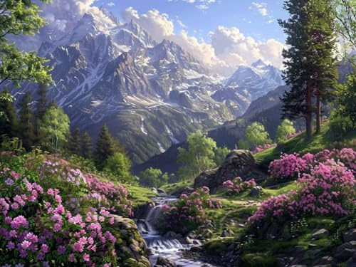 Diamond Painting flores de cerezo Diamond Painting Kit para Adultos, Montaña Kit de Pintura de Diamante para Adultos, 5D Cristal Pintura de Diamante, DIY Niños Regalo Navidad Decoración 40x50cm H-934