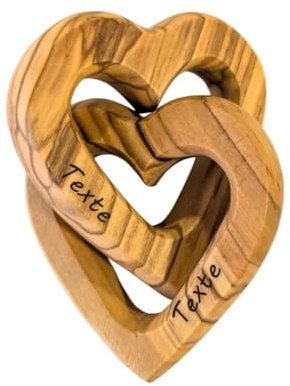 Kassis Geschenkartikel Personalisierte Olivenholz-Herzen für Brautpaar, zum Valentinstag, Jubiläum, Hochzeitstag, Geburtstag - verbundene Holz-Herzen - Hochzeitsgeschenk - (5 cm)