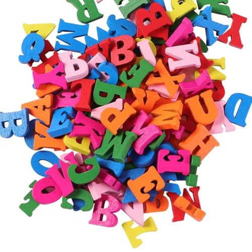 Letras de Madera Pequeñas Set, 200 Plantillas, Multicolor, 15 mm | Mayúsculas Decorativas, Madera Ecológica, Ligera y Fácil de Guardar, Para Aprendizaje Preescolar, Manualidades DIY