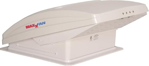 MAXXAIR Dachhaube Maxxfan Deluxe, Weiß, Manuelle Öffnung, 12V Ventilator mit Regenschutz, 10 Geschwindigkeiten, 14 x 14 Dachöffnung
