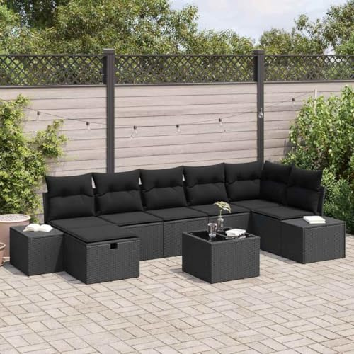 Ordellia Garten Loungeset 8-teilig aus Polyrattan, Modulares Outdoor Sofa Set mit Kissen, Wetterfest & UV-beständig, Anthrazit, für Terrasse & Balkon, Max. 955 kg