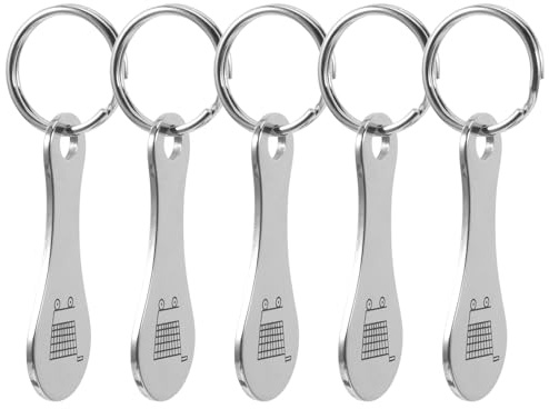 FRCOLOR 5pcs Stainless Steel Shopping Cart Coin Keychain Trolley Unlock Token Key Ring for Grocery Carts and Reusable Bags