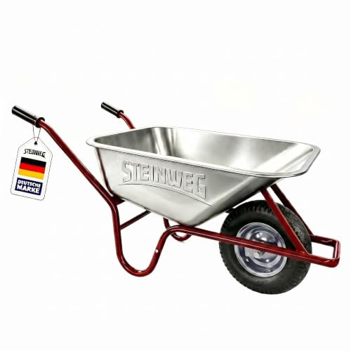 STEINWEG - Brouette de chantier - 100 l - 250 kg - Pneus pneumatiques avec bac galvanisé - Construction robuste pour le jardin et les besoins de construction - Pneus pneumatiques avec jantes en acier