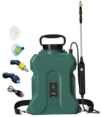 JISADER Pulverizador Eléctrico de Jardín de 12 litros, Pulverizador de Agua Multifuncional con Varilla Retráctil Y Mochila, Fácil de Usar para La Limpieza de, Verde