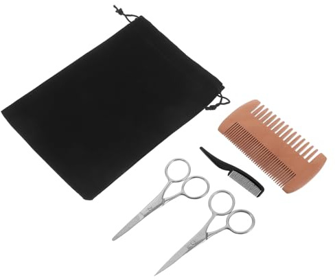 CALLARON Kit de Soin Barbe pour Hommes Ciseaux à Pointe Fine, Tondeuse à Nez Sécurisée, Peigne en Bois Double-face et Peigne Plastique Léger pour Usage Personnel ou Présent