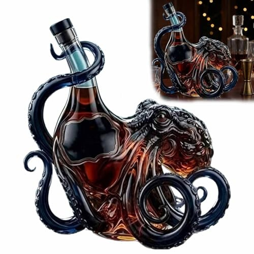 Figura de decantador de vidrio con forma náutica de botella de pulpo 3D, soporte for botellas de tentáculos de aguas profundas esculpidos sin goteo for vino, whisky, refrescos(1pcs)
