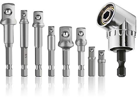 8 teilig Stecknussadapter Akkuschrauber Stecknuss Adapter Socket Steckschlüssel Nuss Set für Bithalter(1/4,3/8,1/2 Zoll)+rechtwinklig Treiber Winkel Verlängerung Power Schraubendreher Bohrmaschine