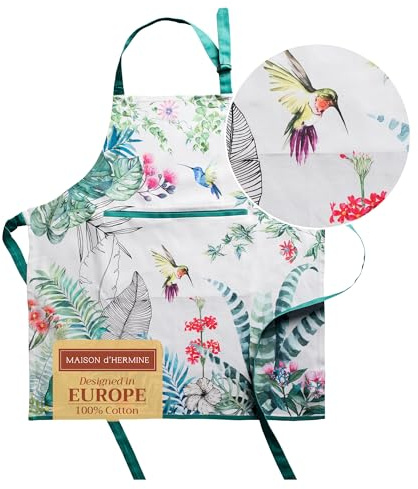 Maison d'Hermine Schürze, 100% Baumwolle (70 cm x 85 cm) | Verstellbarer Nackenriemen, Clothapron mit Mitteltasche und langen Bändern für Damen, Herren