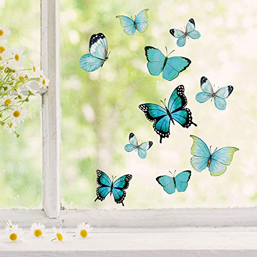 Fensterbilder Fensterbild Schmetterlinge blau wiederverwendbar Frühling Frühlingsdeko Fensterdeko bf59 - ausgewählte Farbe: *bunt* ausgewählte Größe: *5. Schmetterlinge blau*