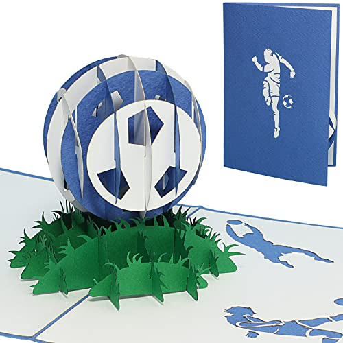 LINPOPUP®, LIN17550, Pop Up Karte Fußball, Pop Up Karte, POP UP Karten Geburtstag, Pop Up Geburtstagskarte, Gutschein Stadion, Blau Weiß, 3D Fußball Grußkarten, Fußball Karte Schalke, N306