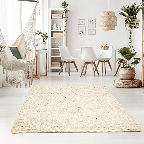 Taracarpet Handweb-Teppich Oslo Wolle im Skandinavischem Landhaus Design Wohnzimmer Esszimmer Schlafzimmer Flur Läufer beidseitig verwendbar 120x170 cm Natur