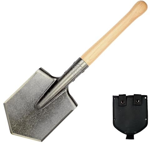 Mastiff Gears Battle Wolf Camping Shovel, Remodeled Sapper Shovel, Heavy-Duty Gardening Shovel with Hardwood Handle, Ideal for Camping, Hiking, Fishing, Self-Defence and Emergency