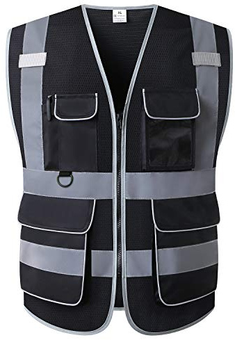 UNINOVA High Visibility Safety Vest - Multi Pockets Reflective Mesh Breathable Workwear, ANSI/ISEA Standards (Large, Black Mesh)