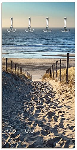 ARTLAND Wandgarderobe Garderobenpaneel Holz mit 6 Haken 60x120 cm Design Garderobe mit Motiv Natur Dünen Strand Meer Weg Nordsee T9IP