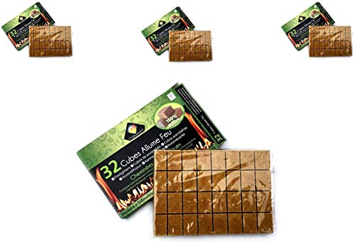 Cubes Allume-feu pour cheminées | Lot de 3 boites | Barbecues Feux de Camp Fours à Bois poêle | Bois compressé Cire végétale | 32 Cubes par Boite | Naturel écologique | Kibros 4CALFcx3
