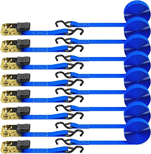 Ohuhu Cinghie di Tensione con cricchetto di Fissaggio 8 pezzi 680kg da 4,6m, con Gancio, per ancoraggio, Blu