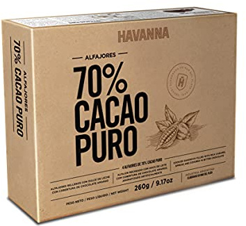 Havanna Alfajores Argentinos | Alfajores de 70% Cacao Puro | Galletas Rellenas de Dulce de Leche | Caja 4 Unidades | 260g