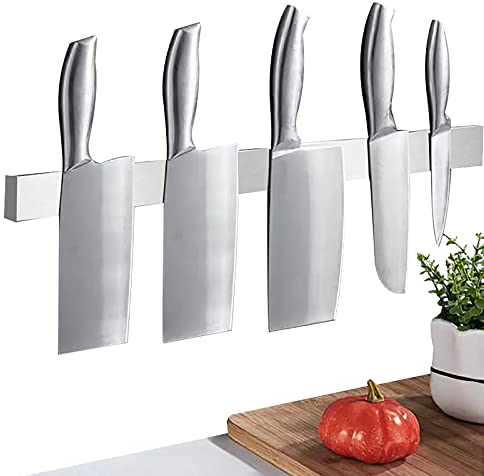 Magnetic Knife Holder 16 Inch Magnetic Knife Strip Wall Mount Kitchen Magnet Knife Bar Utensil Tools Organizer Knife Rack Self-Adhesive or Drilling Stainless Steel Secure Knife Storage Protection