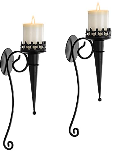 Sziqiqi 2Pcs Kerzenhalter Wand, Hängender Wandkerzenhalter Kerzenständer für Stumpenkerzen, Wandleuchter für Zuhause Hochzeit Wohnzimmer Kaminsims Dekoration, Schwarz