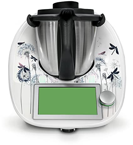 Deko Schutz Aufkleber kompatibel mit Küchenmaschine Thermomix TM6 Design Sticker Klebefolie Zubehör Küchengerät wasserfest selbstklebend RX042 (22 Dandelion and Dragonflies)