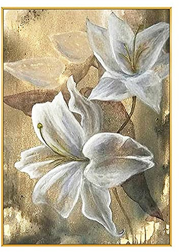 tymhrs Acrylbild,Goldfolie Blau Weiß Blütenblatt Blumen Malerei, Handgemalte Ölgemälde Kunstw