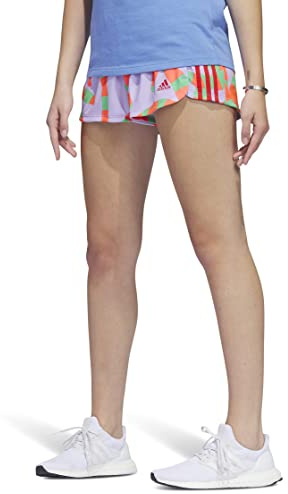 adidas Women's Pacer 3-Stripes Knit Shorts, Purple/Semi Flash Lime (Farm), Medium