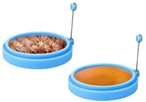 Silicone Egg Rings, 2 Pack Pancake Rings Non Stick Fried Egg Ring Mold, 4 Inch Egg Cooking Rings for Mcmuffins, Round Pancake Mod (Blue)