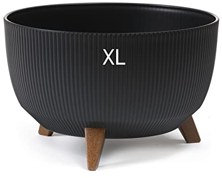 MELTOM Blumentopf Schale mit Füßen Rund Einsatz Eco Recycled in Schwarz, XL (DxH) 47 x 27 cm