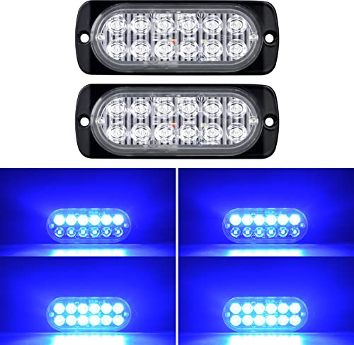 Willpower 2 Stück 12 LED Stroboskoplicht, Notfall, Blau, Seitenmarkierungsleuchten, Auto, 12 V, 24 V, LED-Lichtleiste, Blinklicht, Sicherheit für Anhänger, Nutzfahrzeuge, Boote, Traktor, Fahrzeug