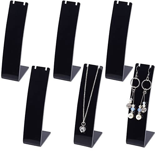 FINGERINSPIRE 6PCS Acrylic Necklace Holder (Black, 11.5cm Height) Earring Stand L-Shape Jewellery Organizer Mini Jewelry Holder for Earring Necklace Chain Pendant Dangling Slant Back Display