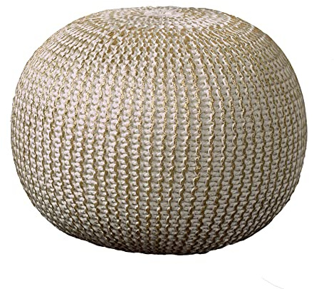 CC Home Furnishings 20 Gold and Ivory Hand Knitted Round Pouf Ottoman