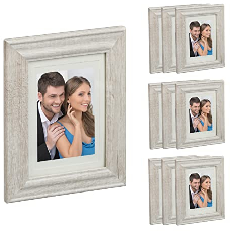 Relaxdays Cadres photo, lot de 10, 13x18 cm, format portrait ou paysage, à accrocher ou poser, passe-partout, nature