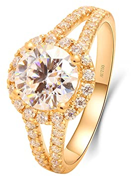 Epinki Ring 14 Karat Gold 585, Memoirering Ewigkeitsring Verlobungsring mit Moissanit 2ct, Rundschliff, 14K Gold Hochzeitsring Freundschaftsringe Zirkonia für Damen, Gold, Gr.58